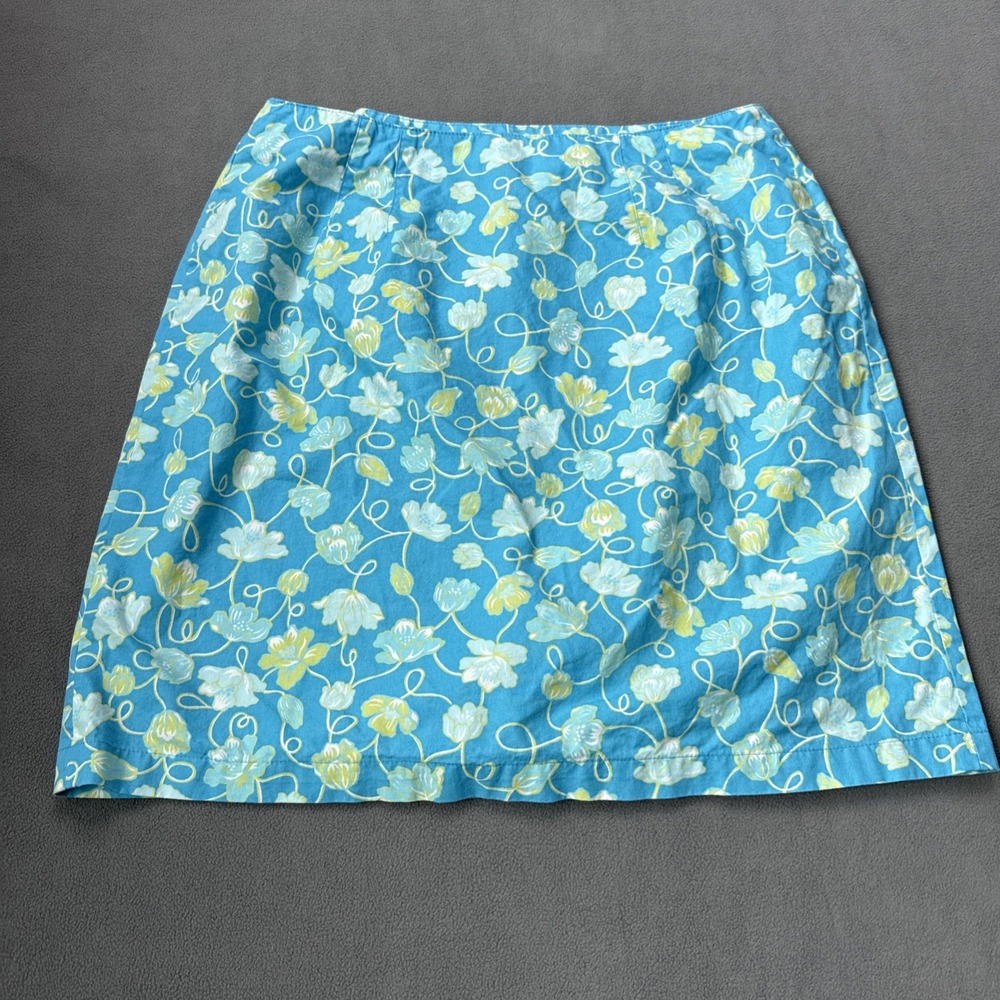 Talbots Wrap Skirt Womens 14 Blue Floral Wrap ALine Knee Length Cotton Light - Picture 2 of 11